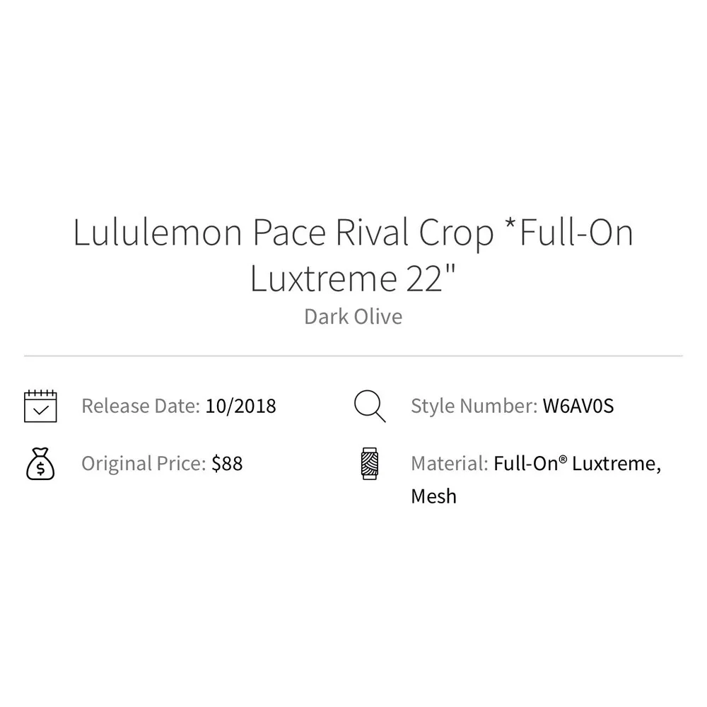 Lululemon Pace Rival Crop 22